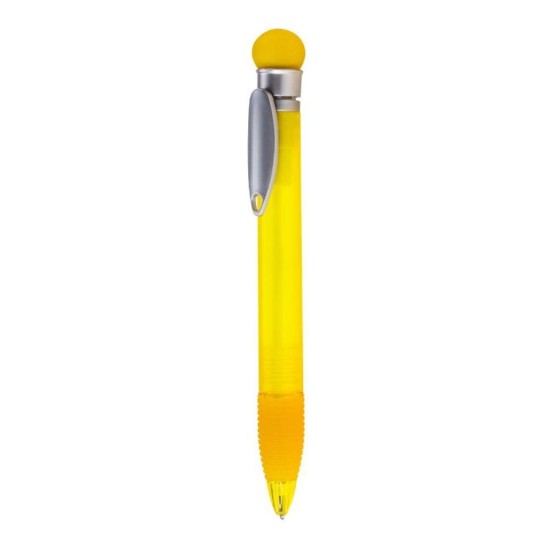 Ручка пластикова, кулькова з круглою гумованою кнопкою, колір жовтий - 1119-5