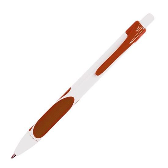 Ручка пластикова, кулькова Bergamo Relief, колір білий/червоний - 3520-2