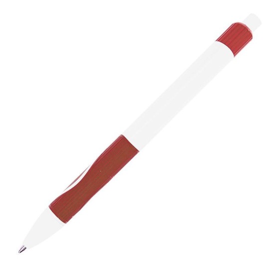 Ручка пластикова, кулькова Bergamo Relief, колір білий/червоний - 3520-2