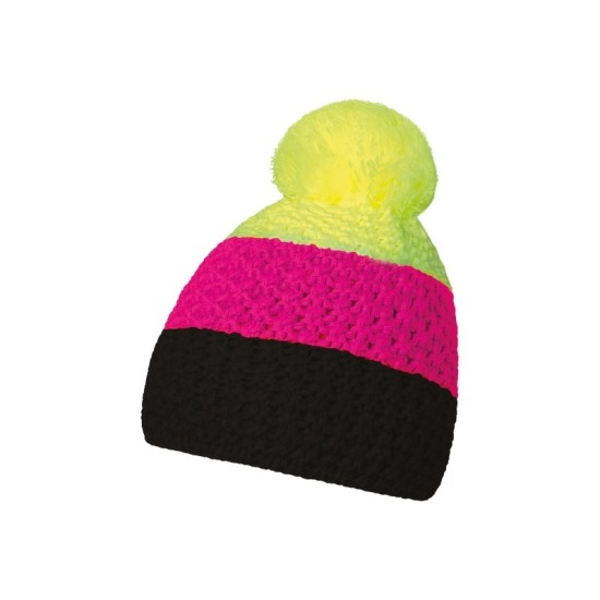 Шапка coFEE Cable knit, колір чорний/неоново-рожевий/неоново-жовтий - 3045-25
