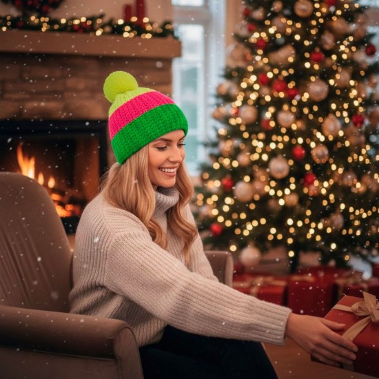 Шапка coFEE Cable knit, колір неоново-зелений/неоново-рожевий/неоново-жовтий - 3045-41