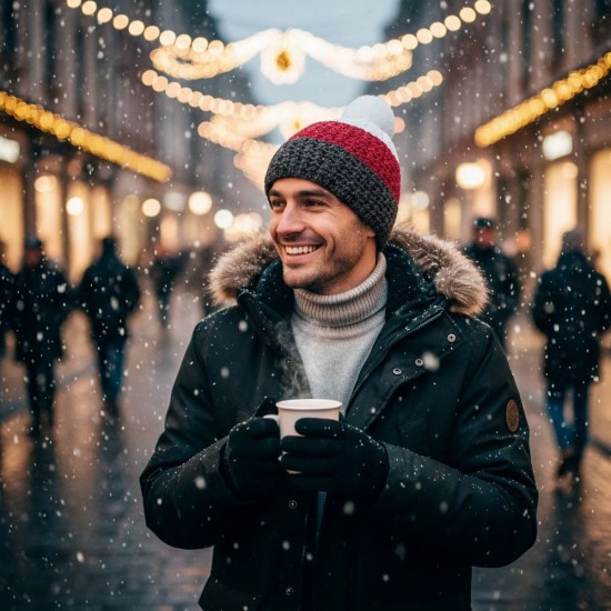 Шапка coFEE Cable knit, колір сірий/бордовий/білий - 3045-7