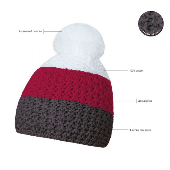 Шапка coFEE Cable knit, колір сірий/бордовий/білий - 3045-7