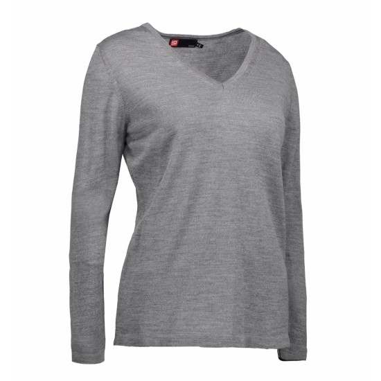 Пуловер жіночий з V-вирізом ID BUSINESS, колір сірий меланж - 0641210