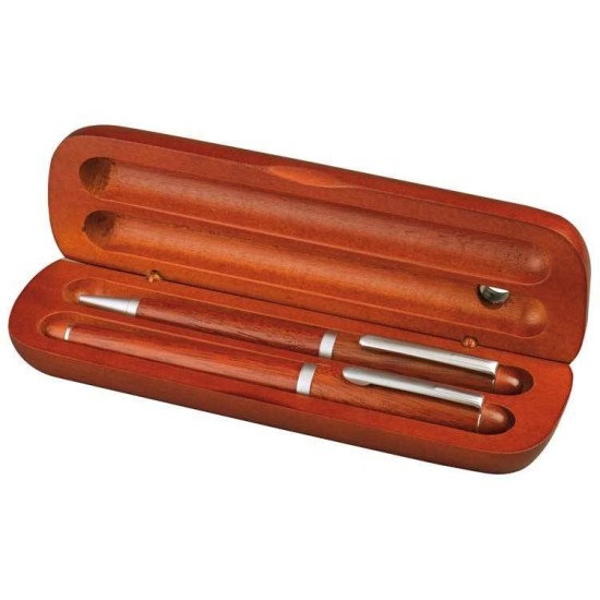 Набір з двох ручок в дерев'яному футлярі, колір коричневий - 1401601
