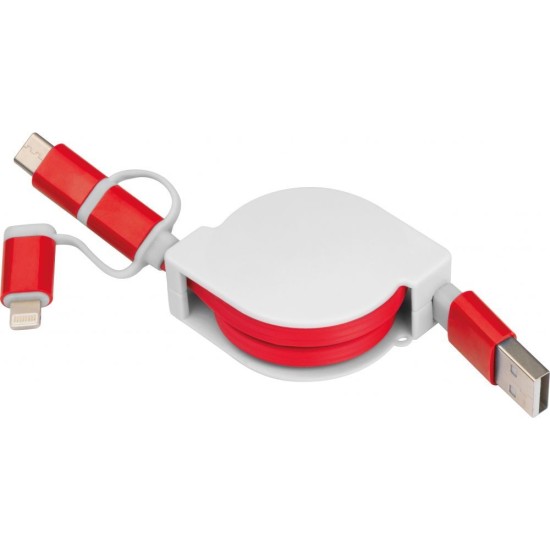 Подовжувальний зарядний кабель із 3 штекерами, колір червоний - 2165205