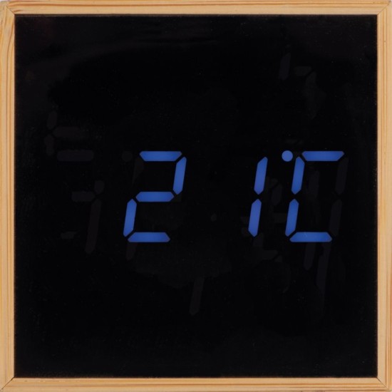 Годинник настільний дерев'яний з синім світодіодним дисплеєм, колір бежевий - 4246213