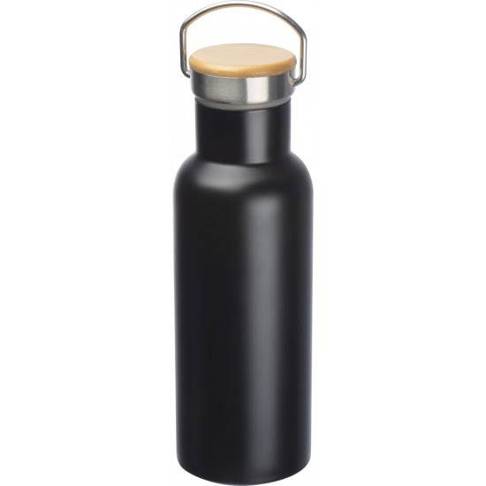 Термопляшка 500 мл металева з бамбуковою кришкою, колір чорний - 6098303