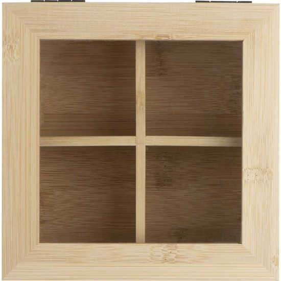Коробка для чаю дерев'яна зі скляною кришкою, колір бежевий - 8229613