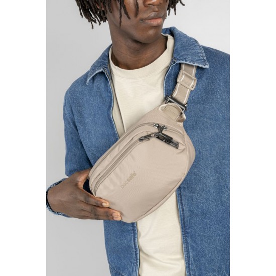 Сумка на пояс антизлодій Pacsafe V Hip Pack, колір бежевий/чорний - 60141237