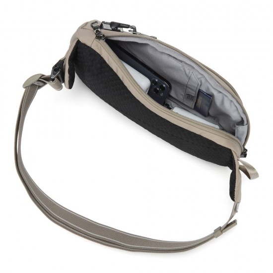Сумка через плече антизлодій Pacsafe V Action Sling, колір бежевий/чорний - 60161237