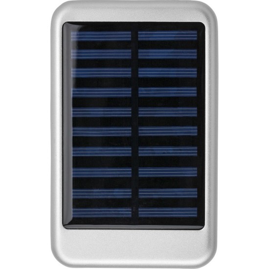Повербанк 4000mAh, сонячна зарядка з синіми діодами, колір сріблястий - V0122-32