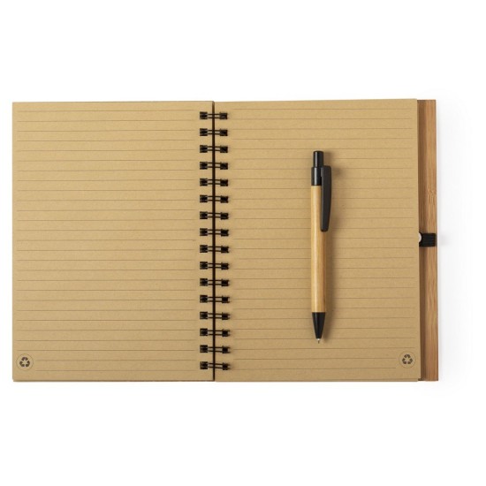 Еко-блокнот В7 з кульковою ручкою бамбуковий, колір коричневий - V0206-16