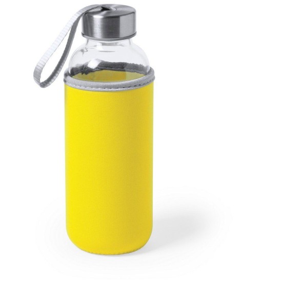 Пляшка для води Voyager, скляна, з мішечком, 420 мл, колір жовтий - V0462-08