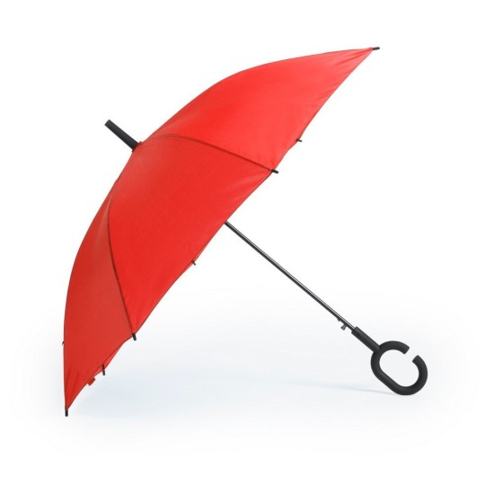 Вітрозахисна автоматична парасоля, C-подібна ручка червоний - V0492-05