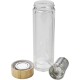 Пляшка 420 мл з подвійним дном скляна з бамбуковою кришкою, колір світло-коричневий - V0774-18