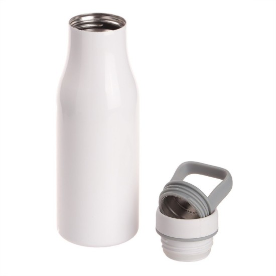 Термопляшка Mauro Conti, 475 мл, з ручкою та металевим кільцем, чашка з контейнером, колір білий - V0850-02