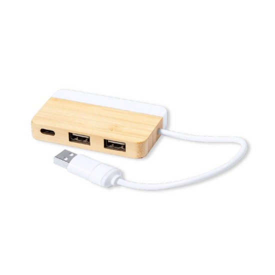Бамбуковий концентратор USB і USB типу C, колір натуральний/білий - V1132-00