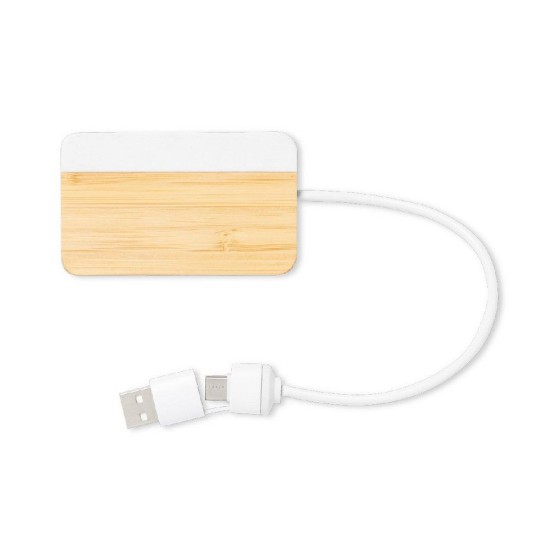 Бамбуковий концентратор USB і USB типу C, колір натуральний/білий - V1132-00