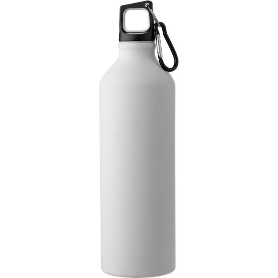 Пляшка для води 800 мл з карабіном, алюмінієва, матова, колір білий - V1181-02