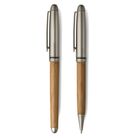 Бамбуковий письмовий набір, кулькова ручка, колір натуральний - V1300-17