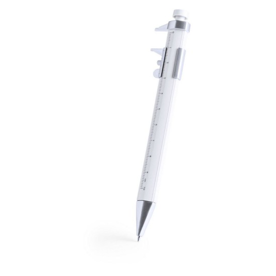 Кулькова ручка з лінійкою та вимірювальним інструментом, колір білий - V1772-02