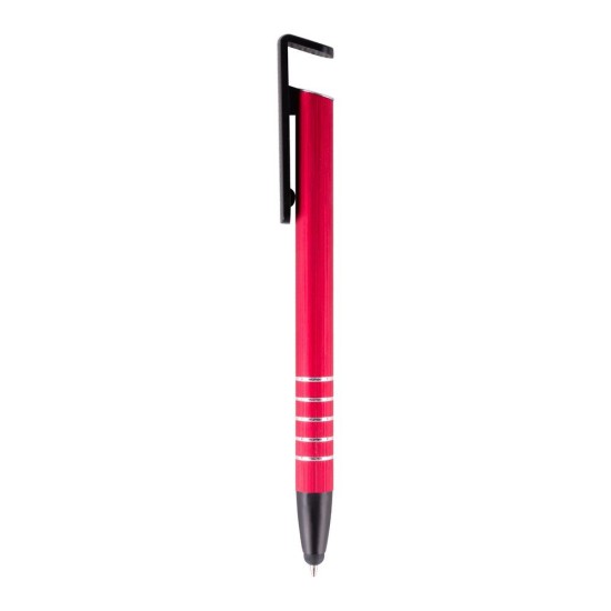 Кулькова ручка з підставкою для телефону, колір червоний - V1816-05