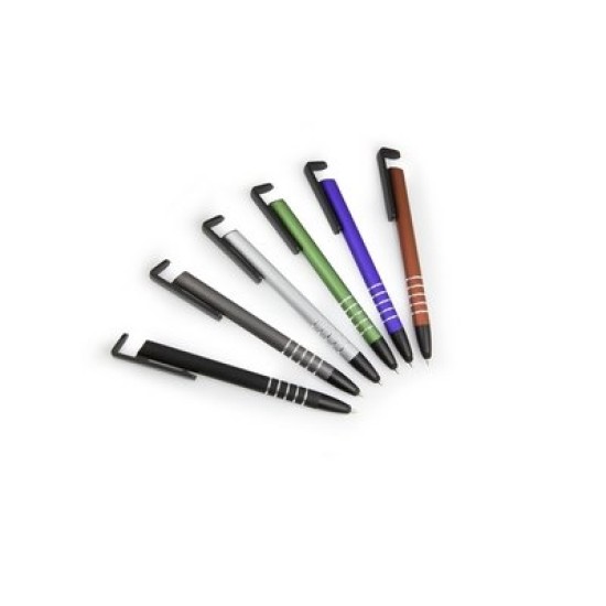 Кулькова ручка з підставкою для телефону, колір чорний - V1816-03