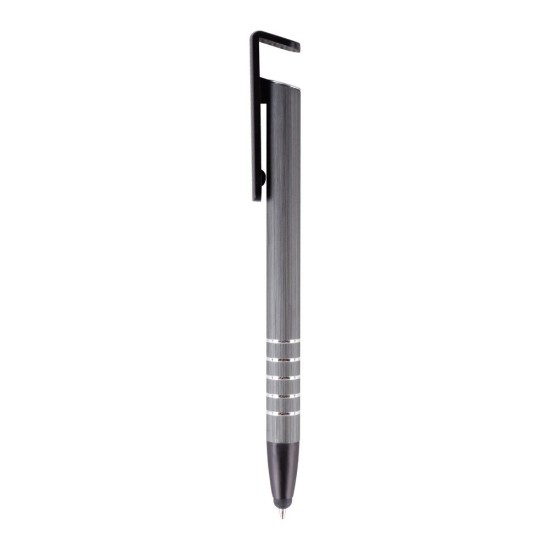 Кулькова ручка з підставкою для телефону, колір сірий - V1816-19