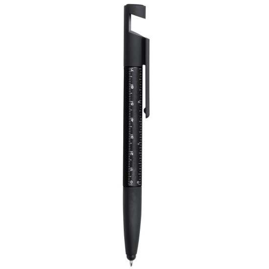 Багатофункціональна кулькова ручка з лінійкою, викруткою і підставкою для телефону, колір чорний - V1849-03