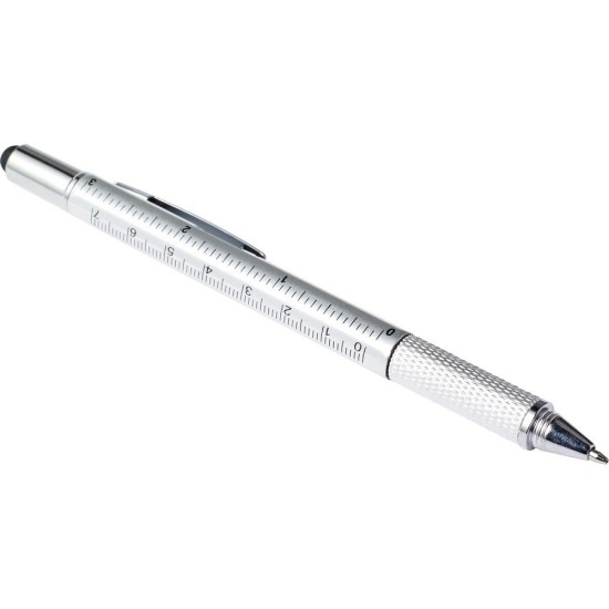 Багатофункціональна кулькова ручка, сенсорна ручка, лінійка, спиртовий рівень сріблястий - V1919-32