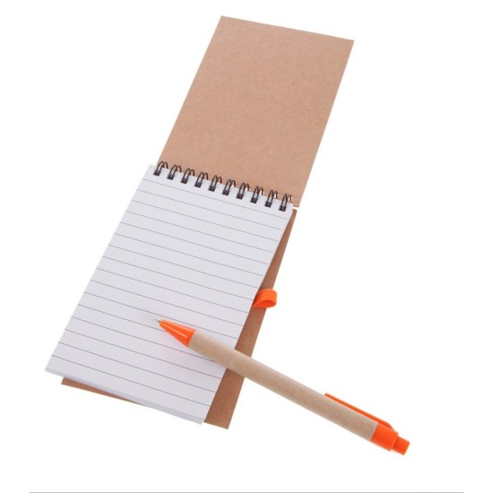 Еко-блокнот А6 з кульковою ручкою, колір помаранчевий - V2335-07
