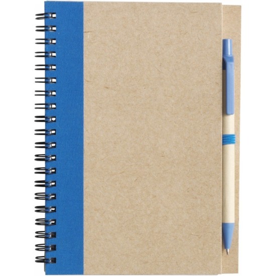 Еко-блокнот А5 з кульковою ручкою, колір синій - V2389-11