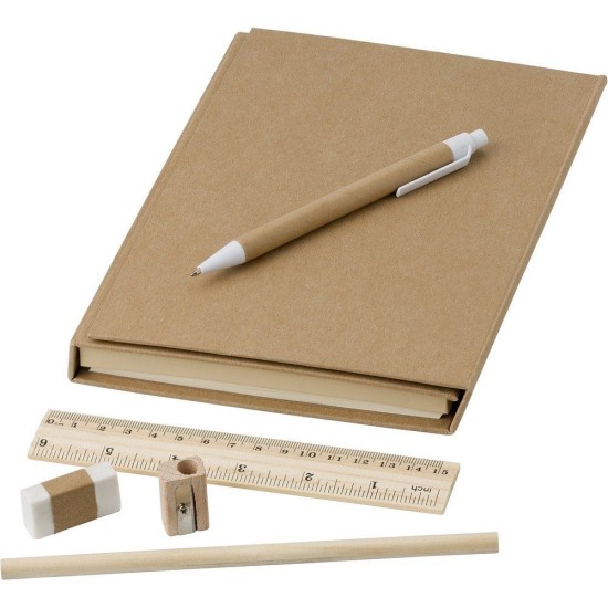 Папка для конференції, зошит, лінійка, кулькова ручка, олівці, точилка для олівців, ластик, замітки, колір коричневий - V2948-16