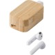 Навушники бездротові в бамбуковому футлярі, колір білий/натуральний - V3999-17