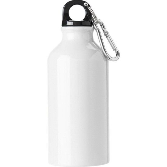 Пляшка для води Voyager, з карабіном, алюмінієва, 400 мл, колір білий - V4659-02