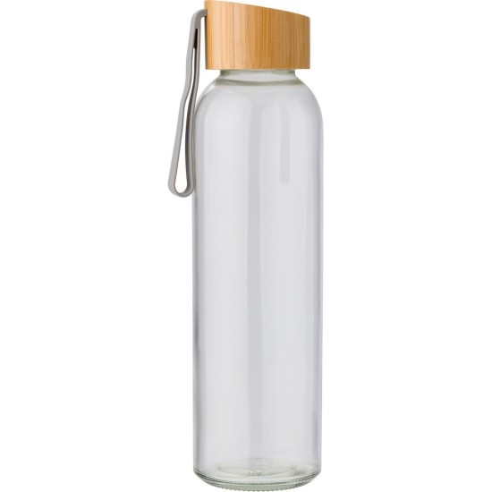 Пляшка скляна 600 мл, бамбукова кришка та силіконова ручка, колір коричневий - V4867-16