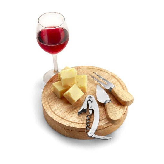 Набір дерев'яний з кришкою та приборами для сиру, колір натуральний - V5094-00
