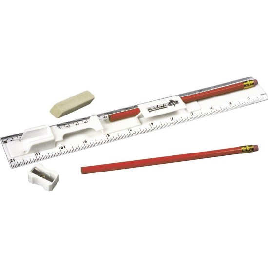 Лінійка, 2 олівця, точилка для олівців і гумка, колір білий - V6125-02