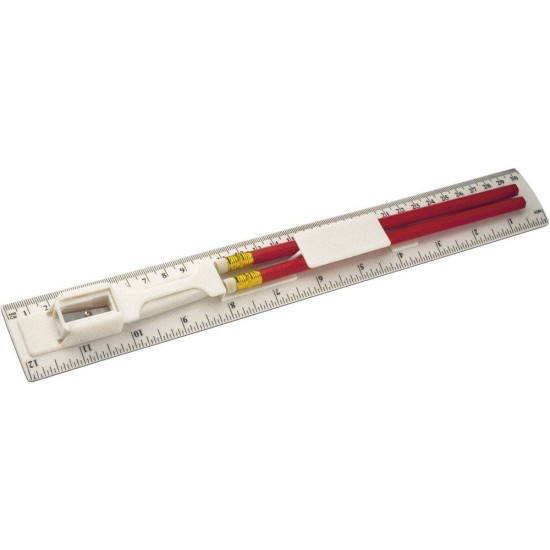 Лінійка, 2 олівця, точилка для олівців і гумка, колір білий - V6125-02