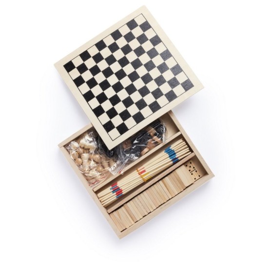 Набір з 4 ігор у дерев'яній коробці, колір натуральний - V7364-17