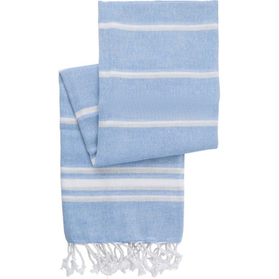Рушник для хамаму бавовняний, колір білий/світло-блакитний - V8299-23