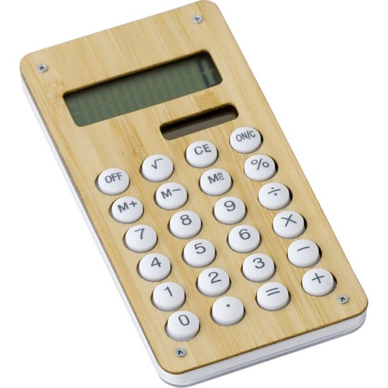 Калькулятор з сонячною панеллю бамбуковий, колір натуральний - V8303-17