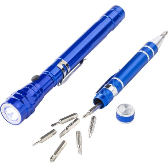 Набір інструментів, 3 світлодіодні телескопічні ліхтарики, викрутка, колір синій - V8763-11