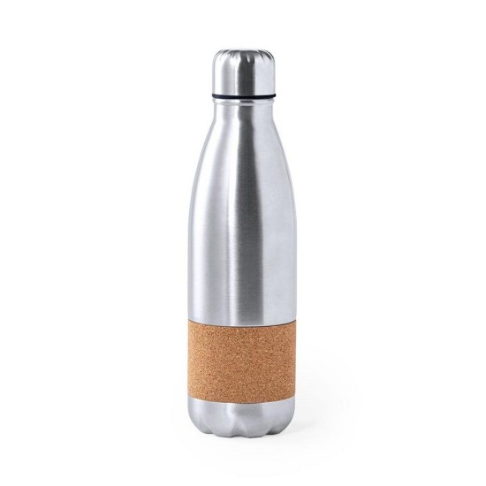 Пляшка для води 750 мл металева з корковим елементом, колір бежевий/сріблястий - V9380-32