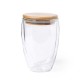 Стакан скляний 350 мл з бамбуковою кришкою, подвійні стінки, колір прозорий - V9386-00