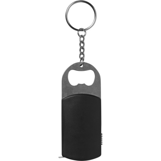 Брелок, відкривачка для пляшок, світлодіодний індикатор, рулетка 1м, колір чорний - V9458-03