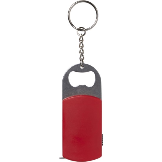 Брелок, відкривачка для пляшок, світлодіодний індикатор, рулетка 1м, колір червоний - V9458-05