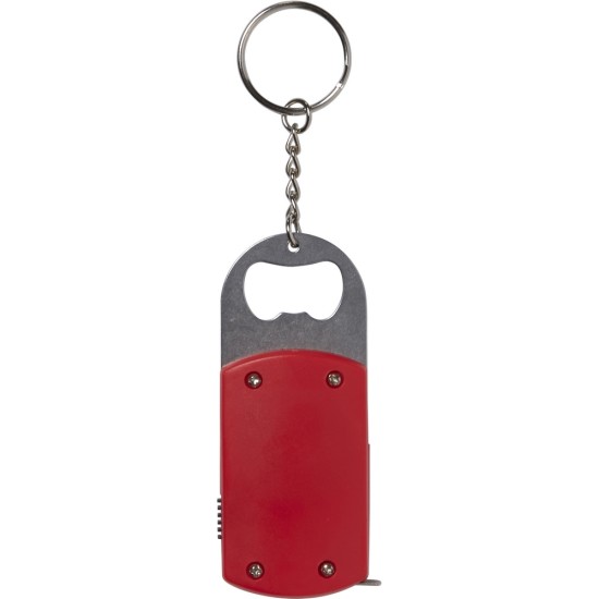 Брелок, відкривачка для пляшок, світлодіодний індикатор, рулетка 1м, колір червоний - V9458-05
