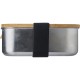 Ланч-бокс 600 мл з бамбуковою кришкою та столовими приборами (ніж, виделка), колір сріблястий/коричневий - V9927-16